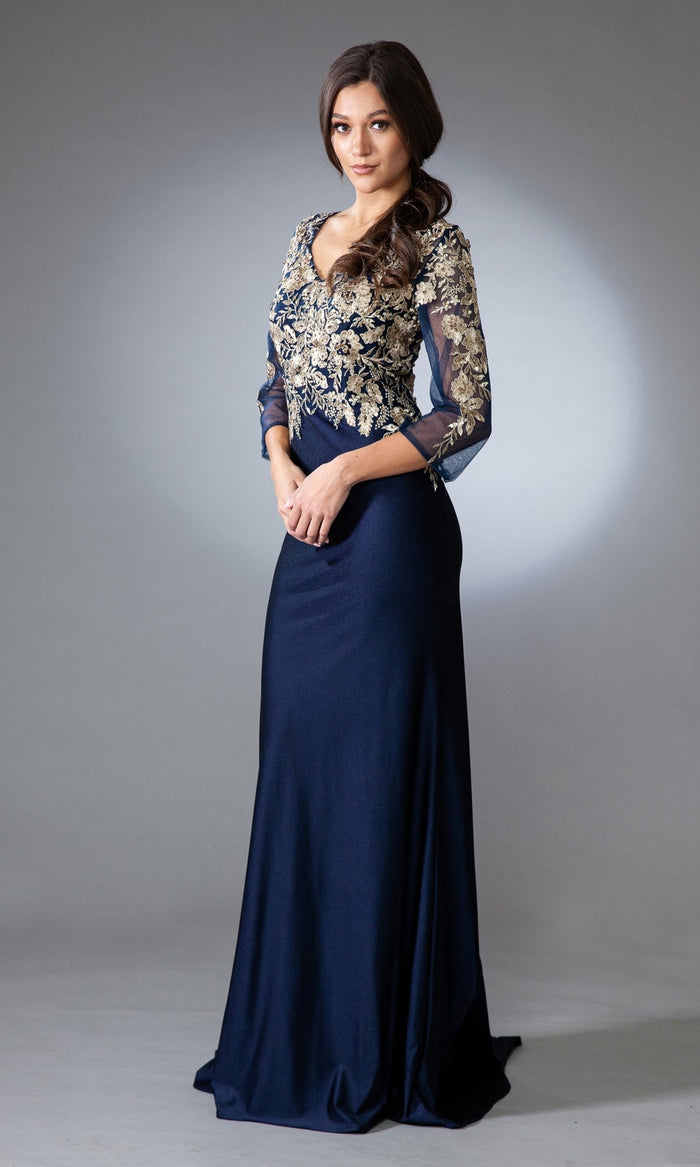 Navy Amelia Couture Long Formal Dress 7039