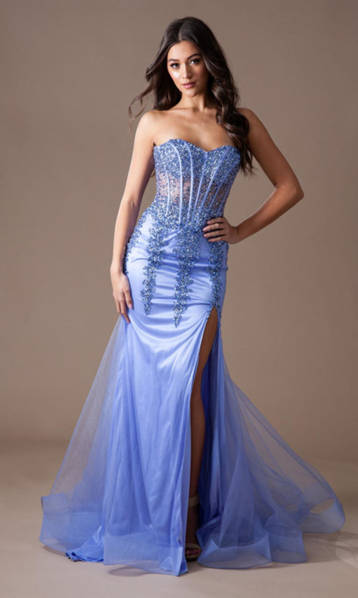 Periwinkle Amelia Couture Long Formal Dress 7051