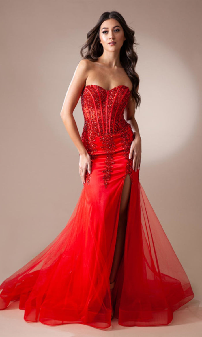 Red Amelia Couture Long Formal Dress 7051