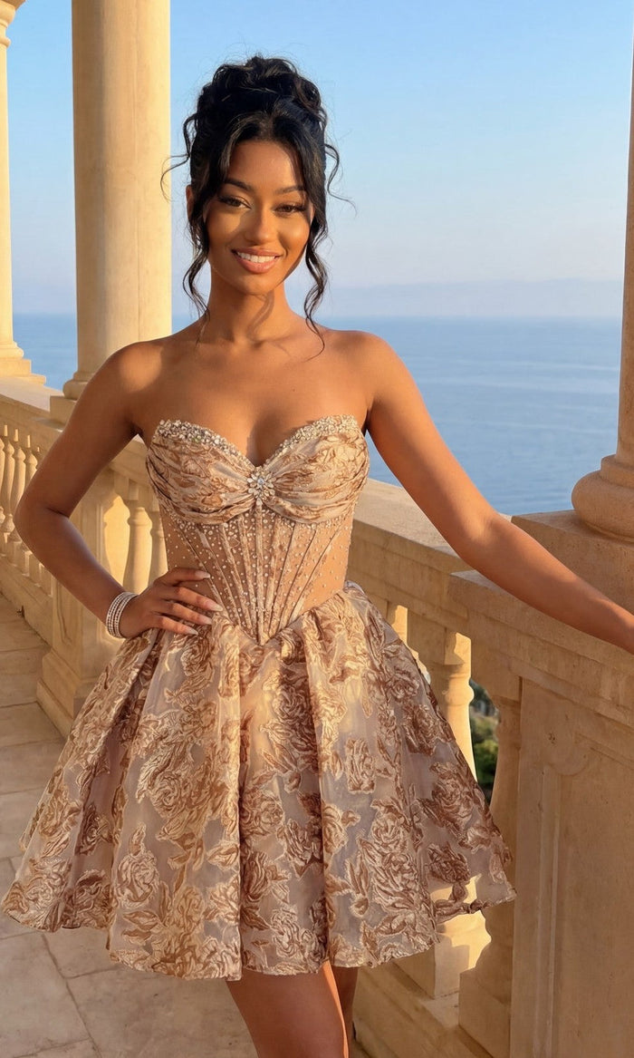 Mocha Amelia Couture Short Homecoming Dress 8075S