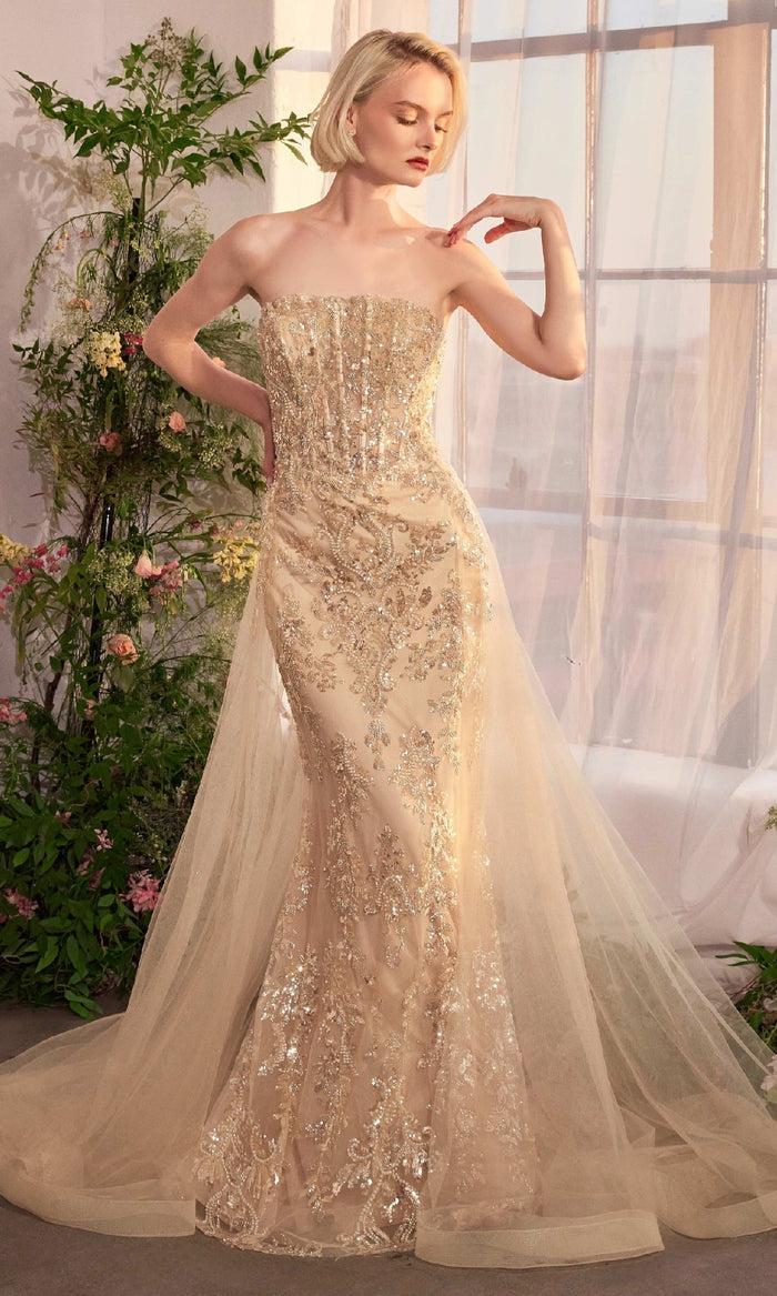 Champagne Andrea and Leo Long Formal Dress A1365
