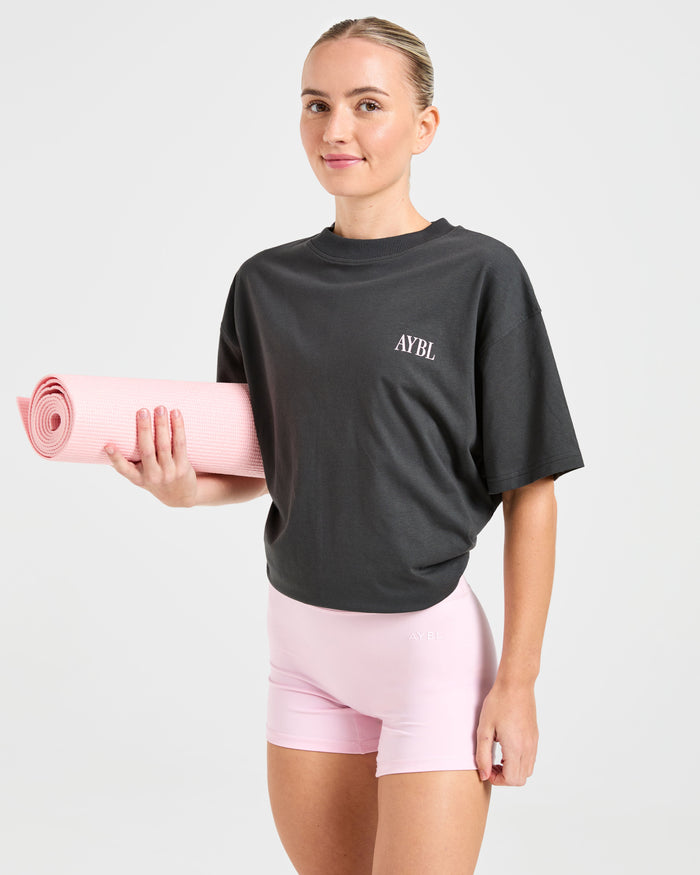 AYBL Strength Studio Oversized T Shirt - Charcoal/Pink