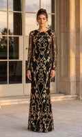 Navy/Gold Betsy & Adam Long Formal Dress A26776