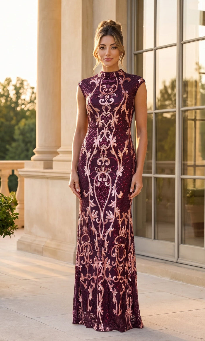 Wine/Rose Betsy & Adam Long Formal Dress A27619
