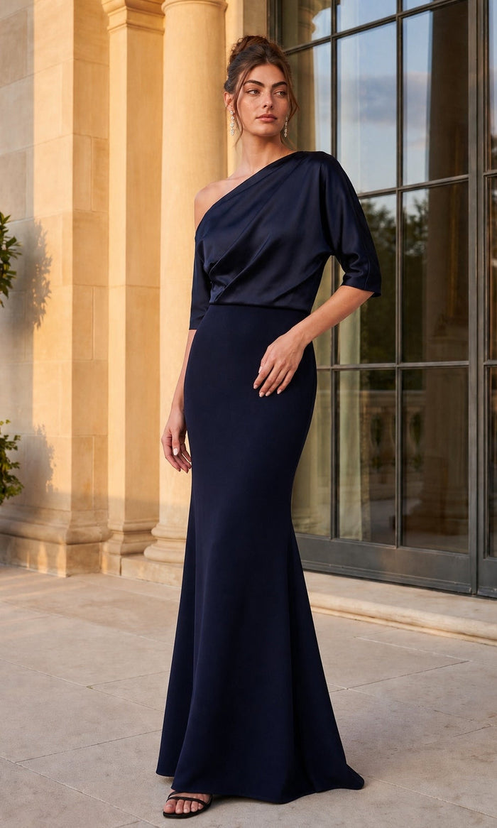 Navy Betsy & Adam Long Formal Dress A27800