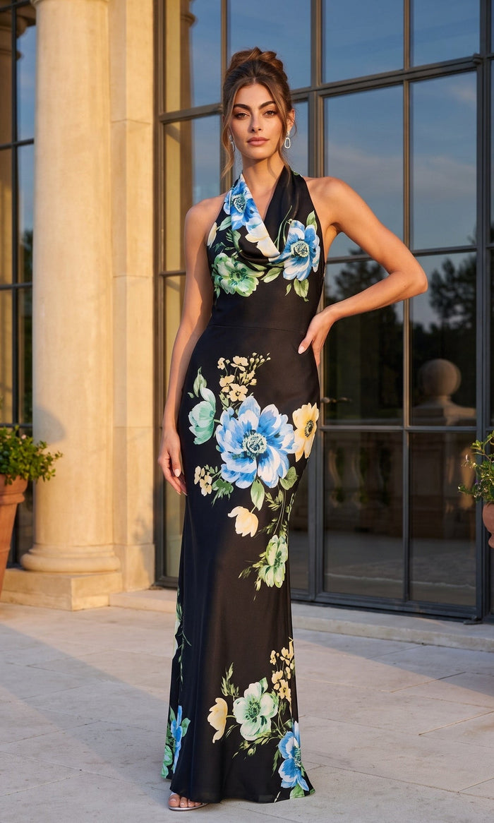 Black/Multi Betsy & Adam Long Formal Dress A27911
