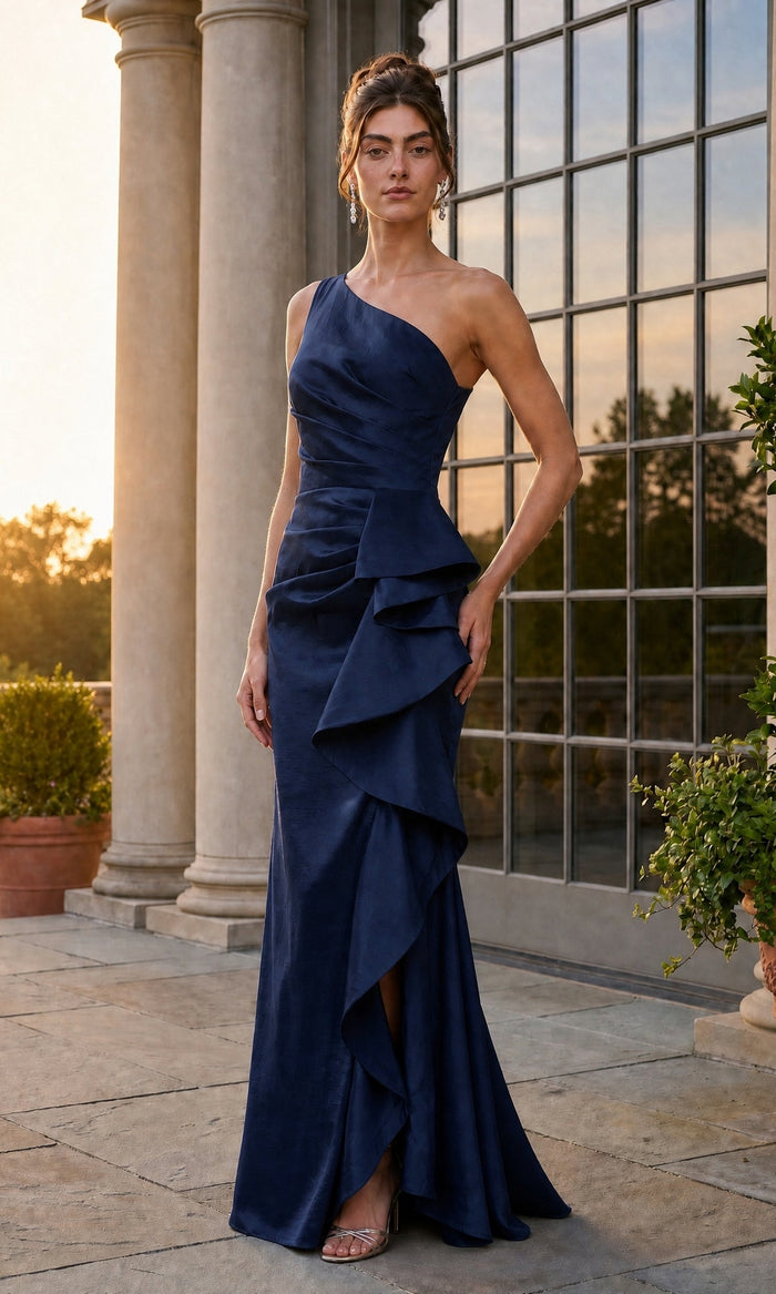 Navy Betsy & Adam Long Formal Dress A28177