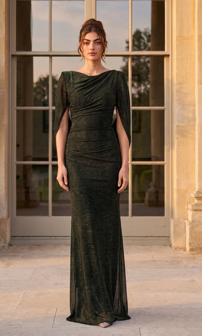 Green/Gold Betsy & Adam Long Formal Dress A28433