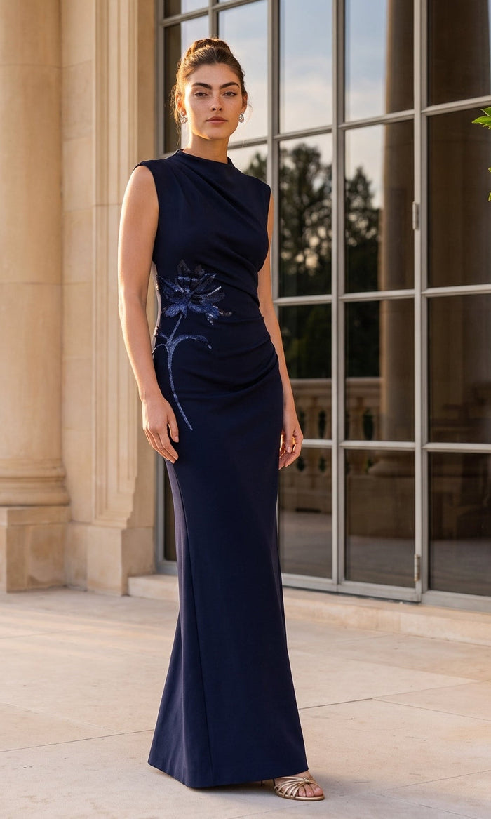 Navy Betsy & Adam Long Formal Dress A28436