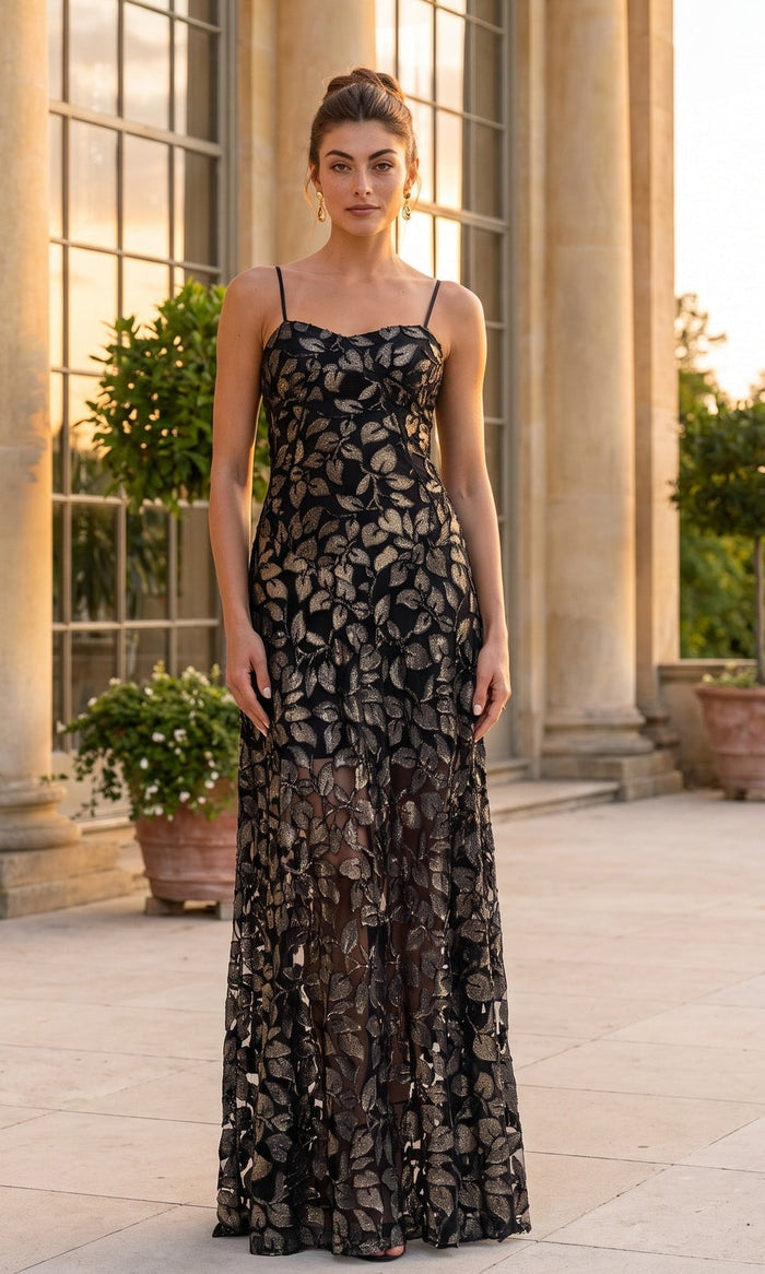 Black/Gold Betsy & Adam Long Formal Dress A28453