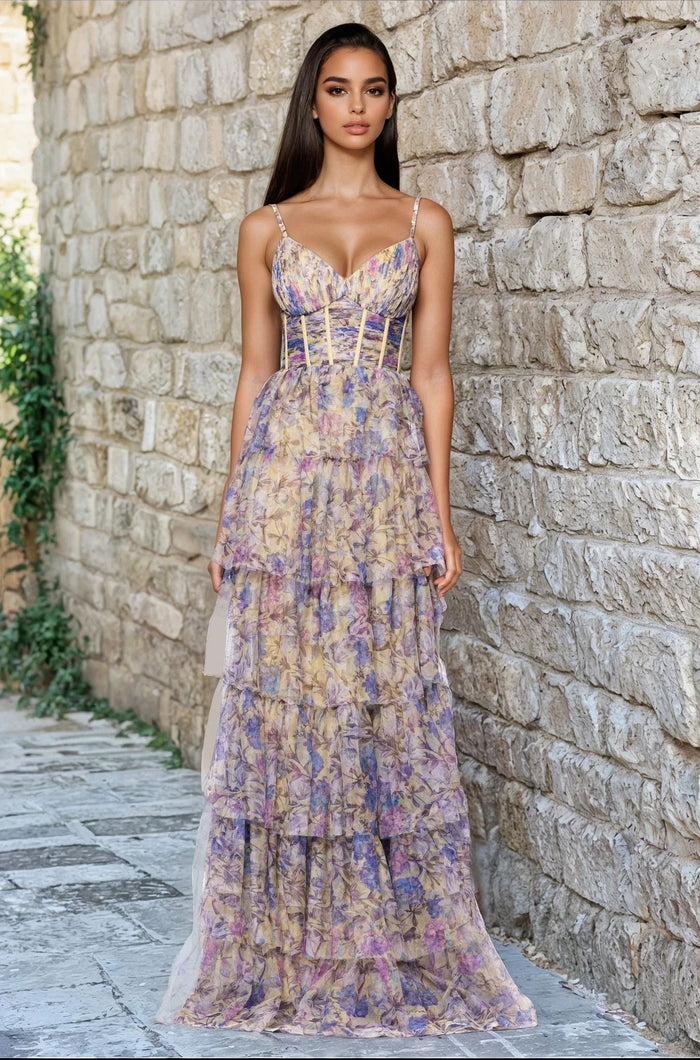 Yellow Multi Blondie Nites Long Formal Dress 5500BN