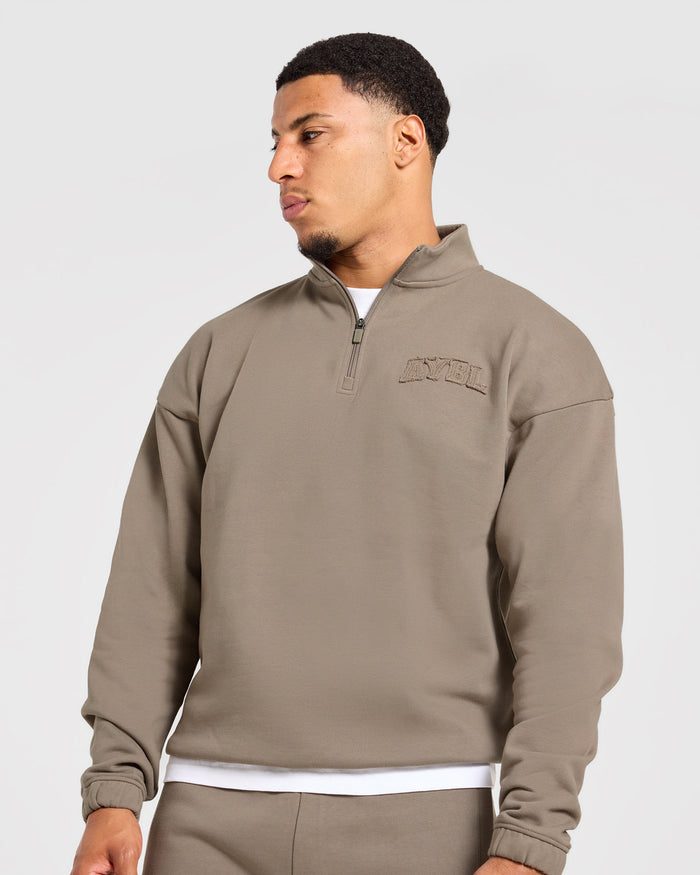Effortless Oversized 1/4 Zip Pullover - Deep Ecru