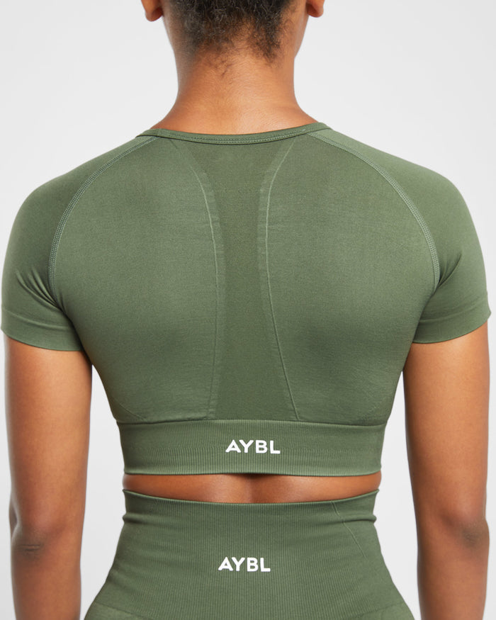 Empower Seamless Crop Top - Khaki Green