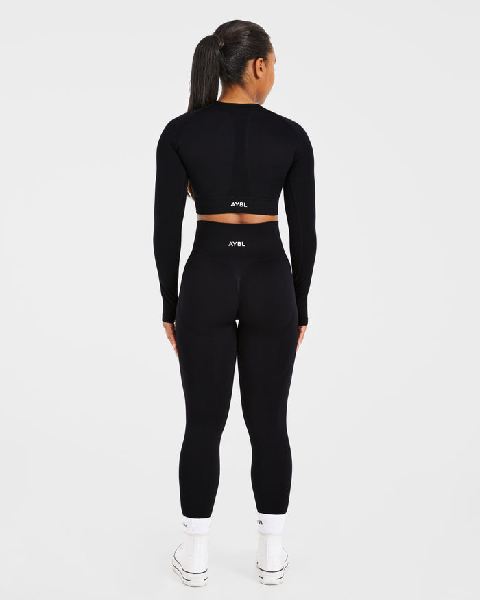 Empower Seamless Long Sleeve Crop Top - Black
