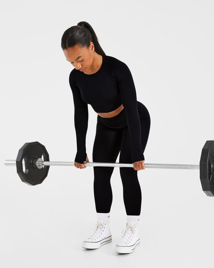 Empower Seamless Long Sleeve Crop Top - Black