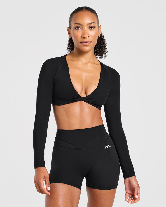Engage Long Sleeve Crop Top - Black