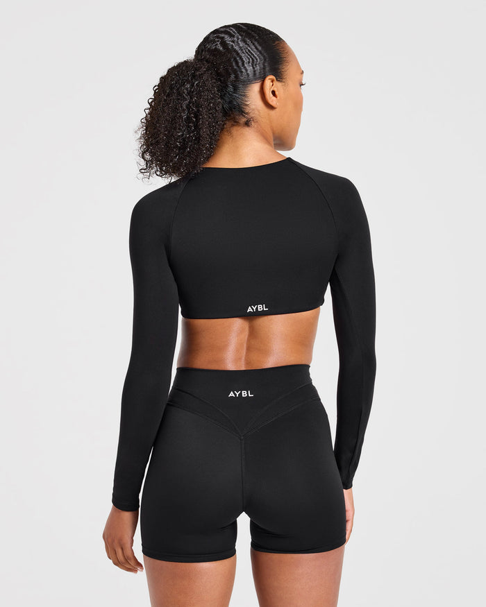 Engage Long Sleeve Crop Top - Black