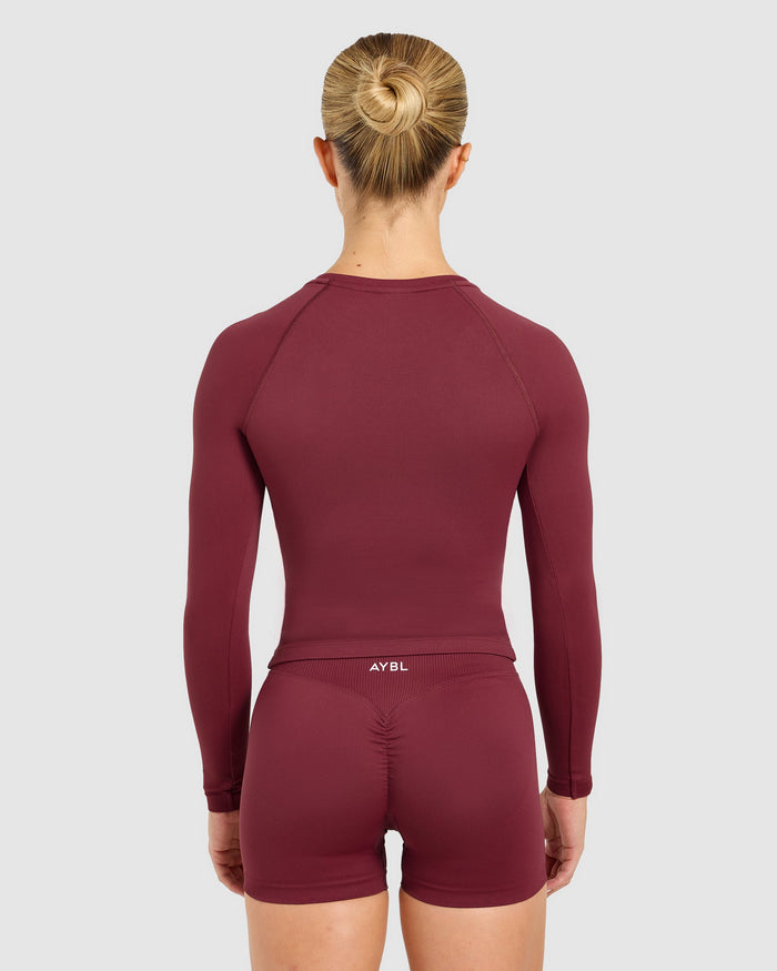 Enhance Seamless Long Sleeve Top - Mahogany Red