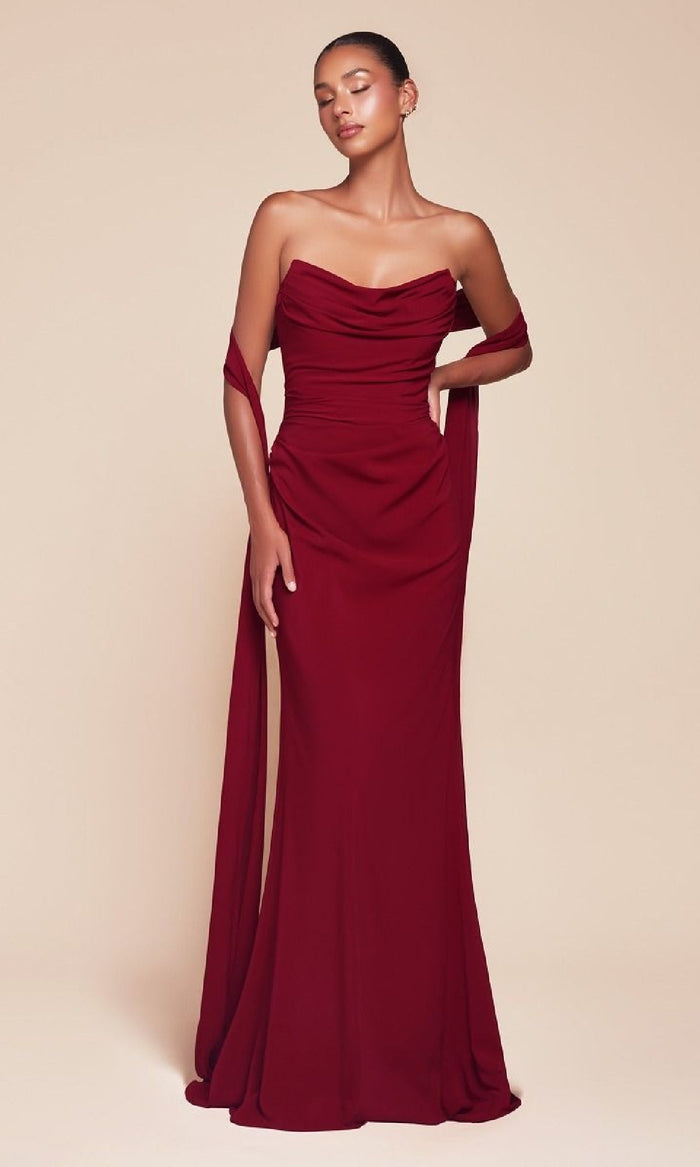 Burgundy Ladivine Long Formal Dress 7433