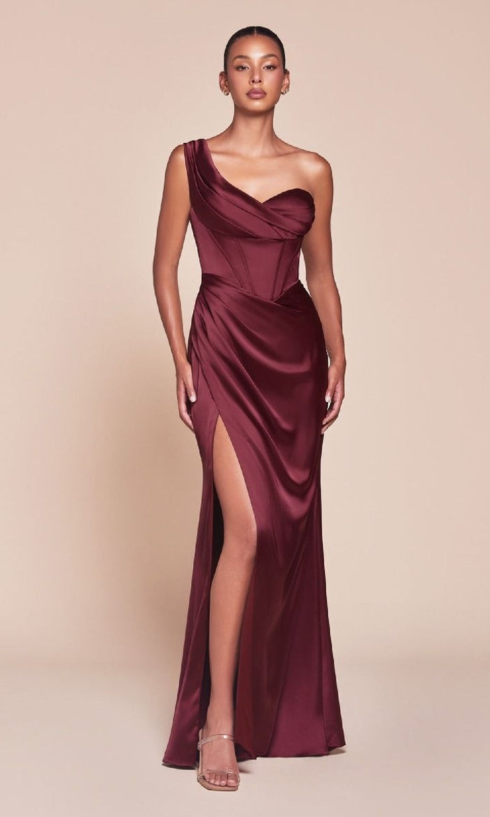 Burgundy Ladivine Long Formal Dress 7448