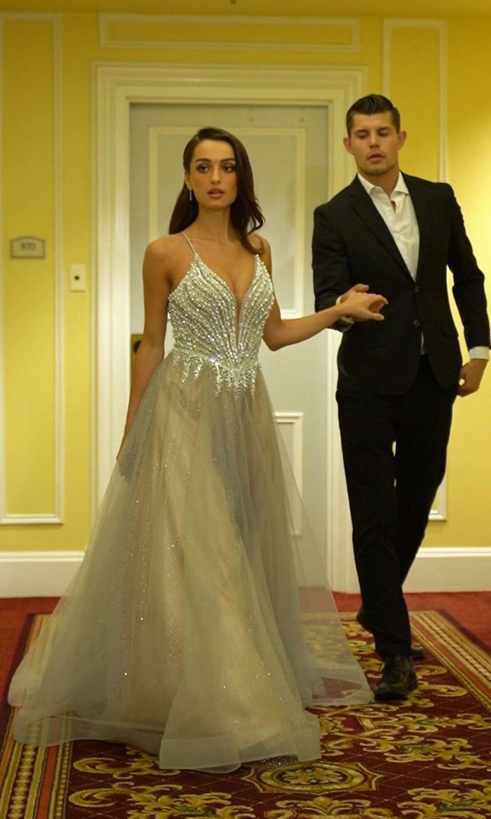 Silver Nude Ladivine Long Formal Dress CC2531