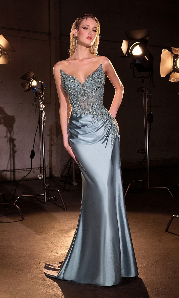 Smoky Blue Ladivine Long Formal Dress CD714
