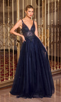 Navy Ladivine Long Formal Dress Cr880