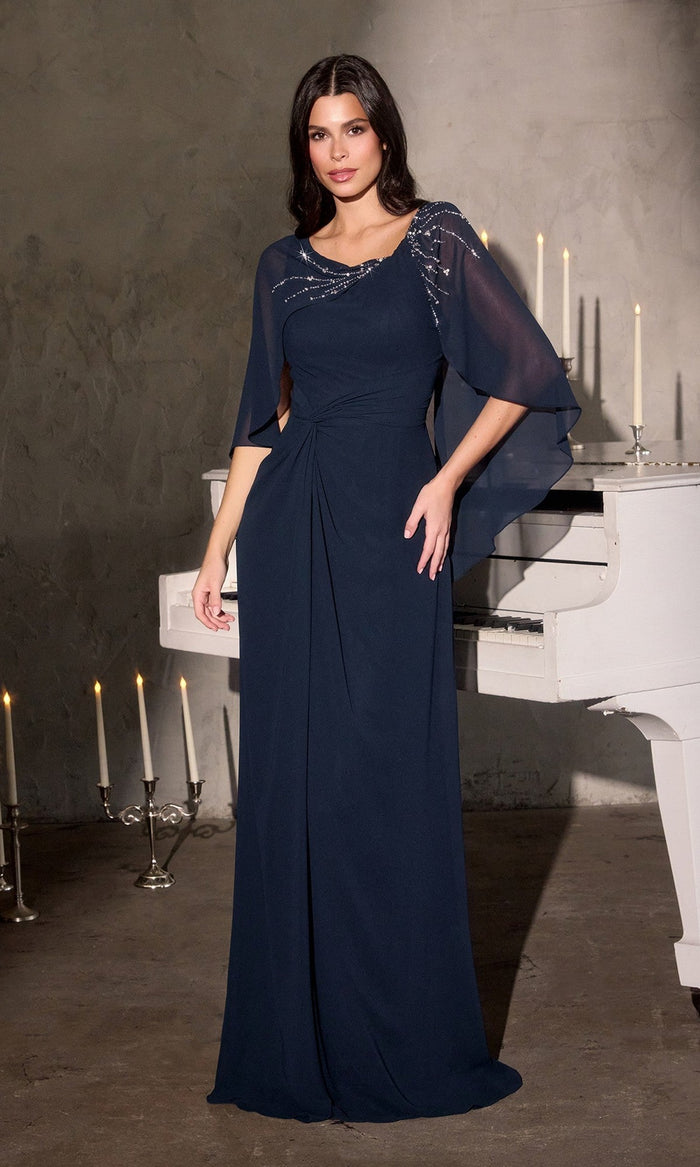 Navy Ladivine Long Formal Dress cr884