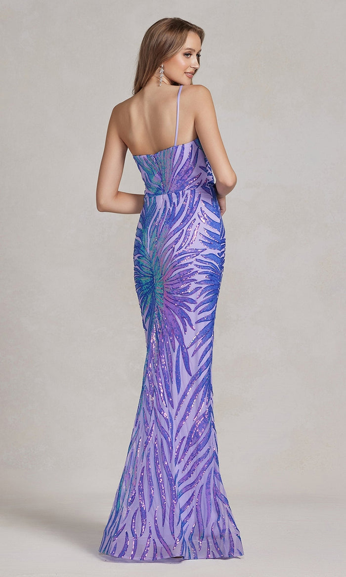 One-Shoulder Sequin-Pattern Long Prom Dress