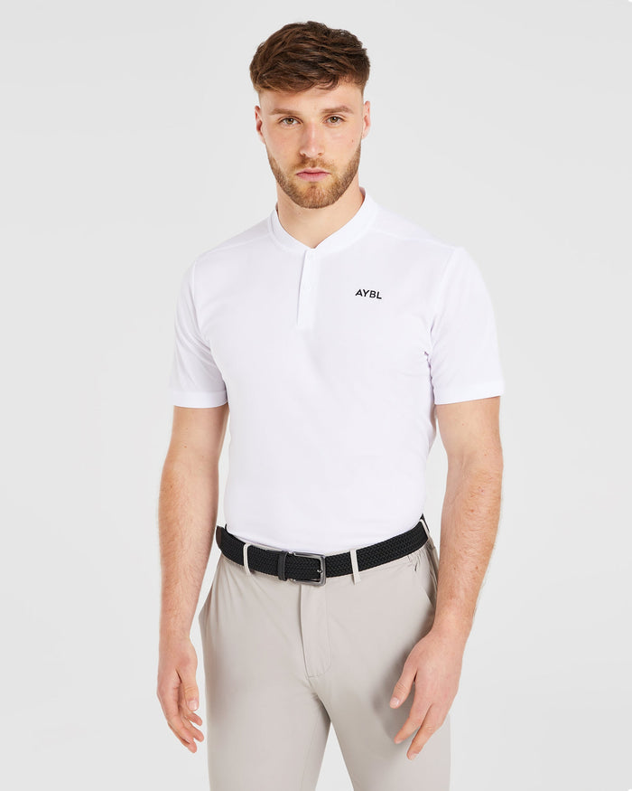 Performance Collarless Polo Shirt - White