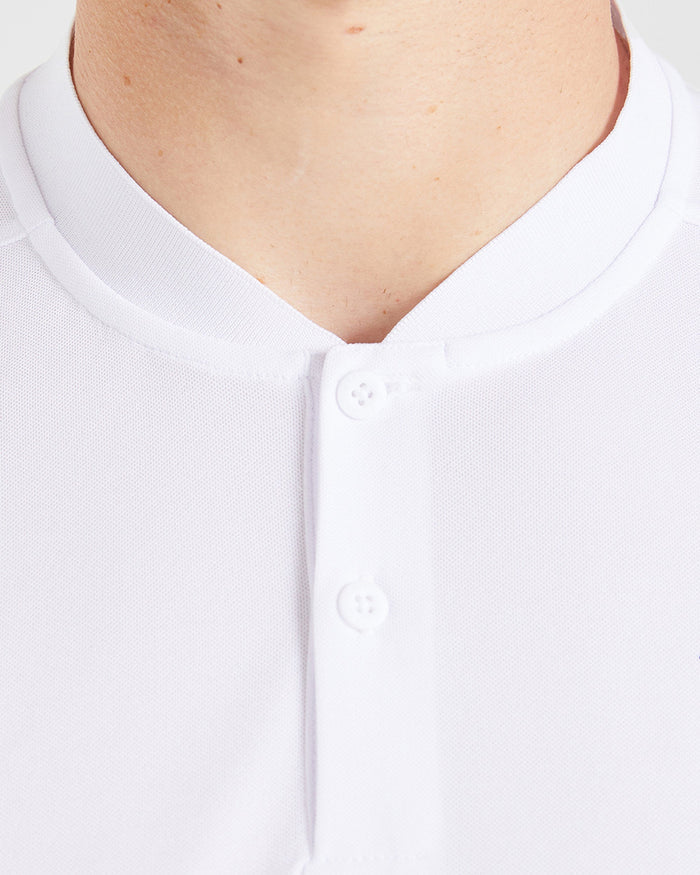 Performance Collarless Polo Shirt - White