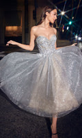 Silver Short Party Dress CD871 by Ladivine