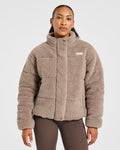 Signature Fleece Puffer Coat - Taupe