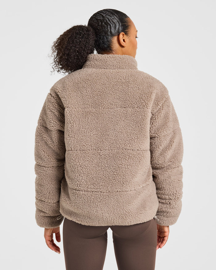 Signature Fleece Puffer Coat - Taupe