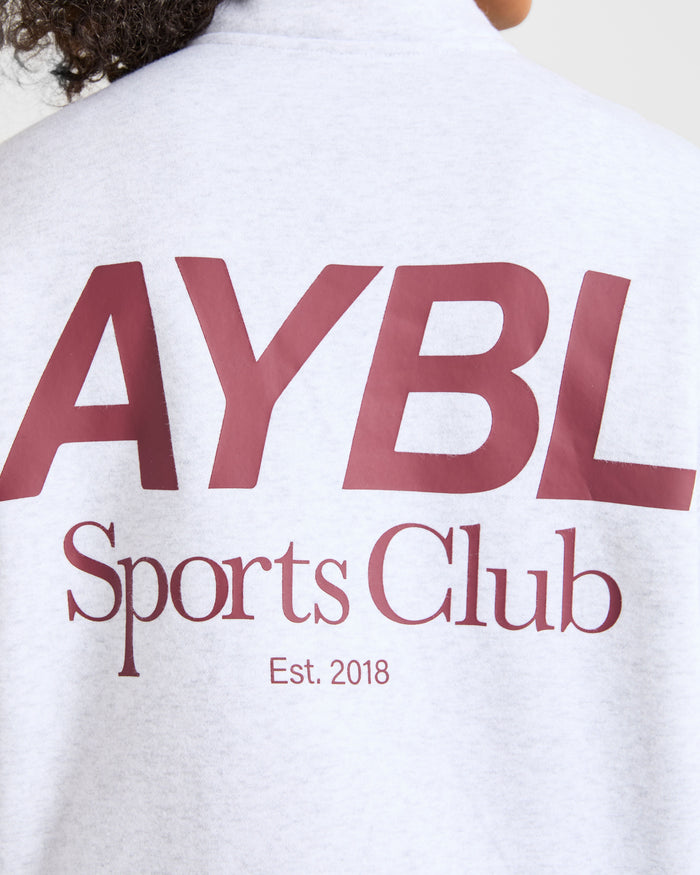 Sports Club Oversized 1/4 Zip Pullover - Grey Marl/Burgundy