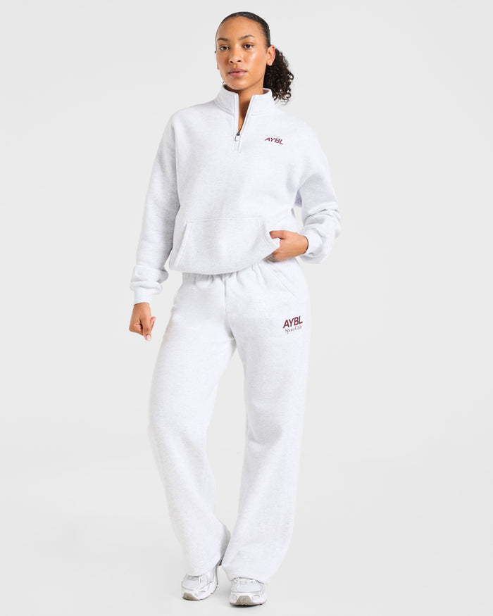 Sports Club Oversized 1/4 Zip Pullover - Grey Marl/Burgundy