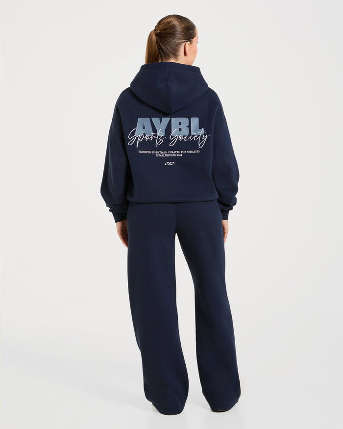 Sports Society Oversized Straight Leg Joggers - Navy