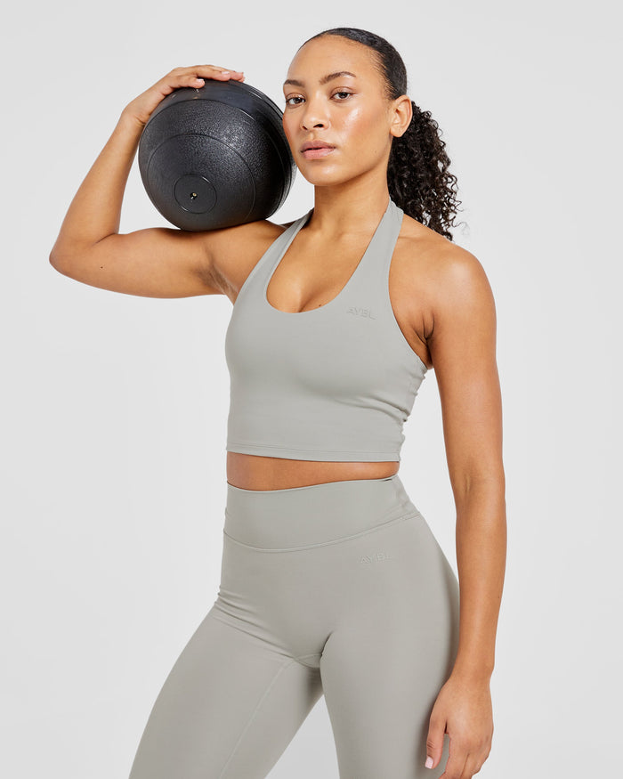 Staple Halterneck Crop Top - Washed Olive