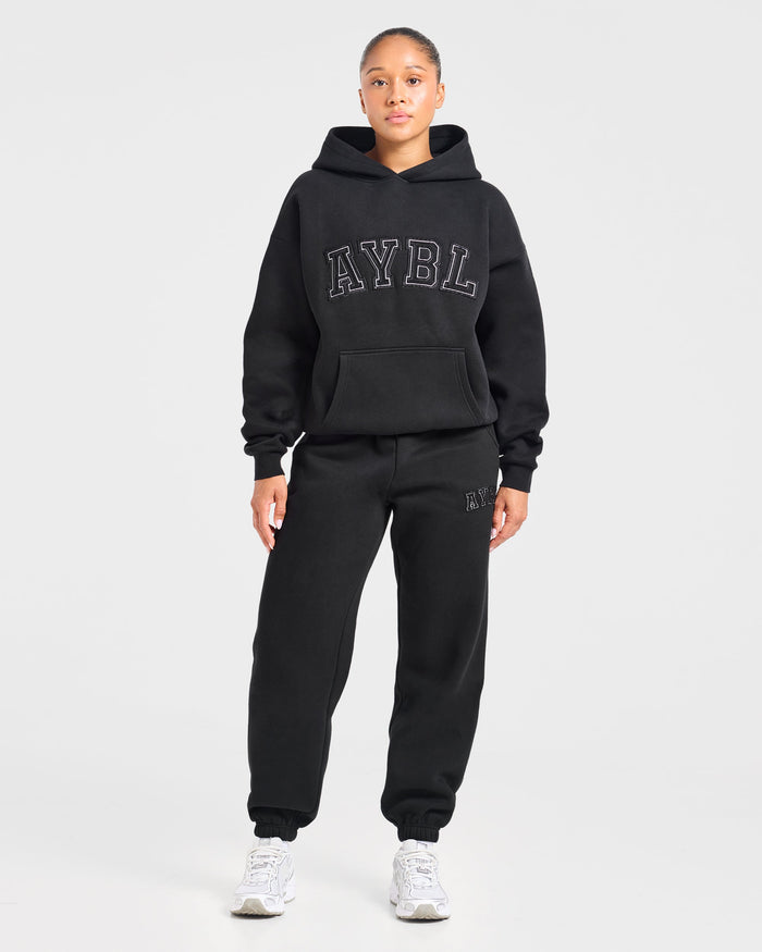 Varsity Applique Oversized Joggers - Black
