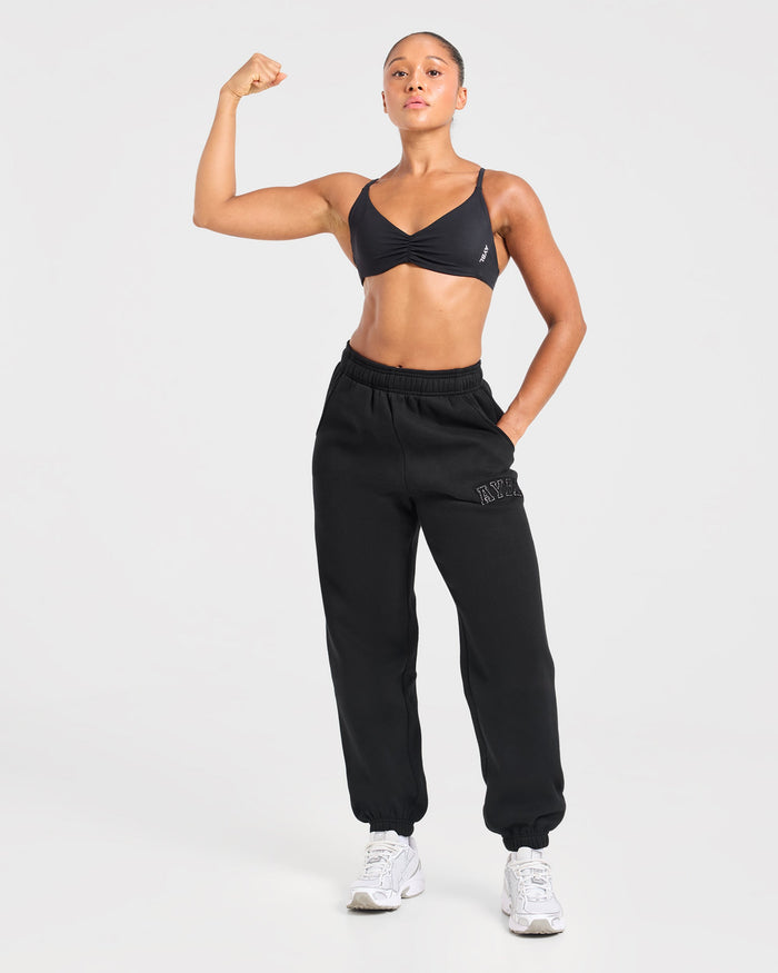 Varsity Applique Oversized Joggers - Black