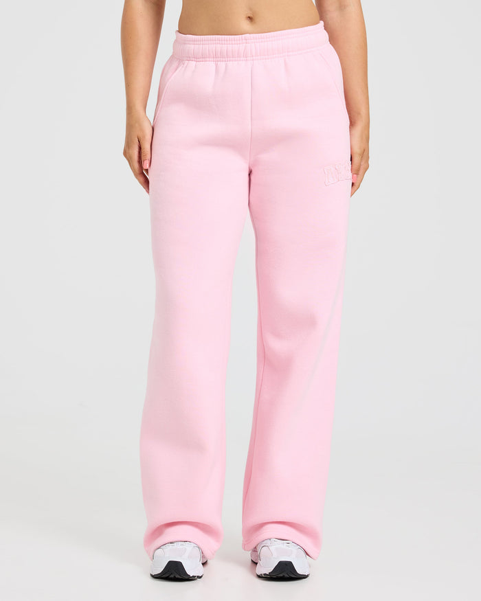 Varsity Applique Oversized Straight Leg Joggers - Baby Pink