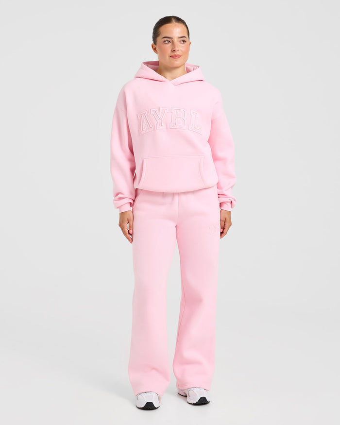 Varsity Applique Oversized Straight Leg Joggers - Baby Pink