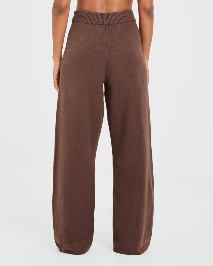 Varsity Oversized Knitted Joggers - Brown