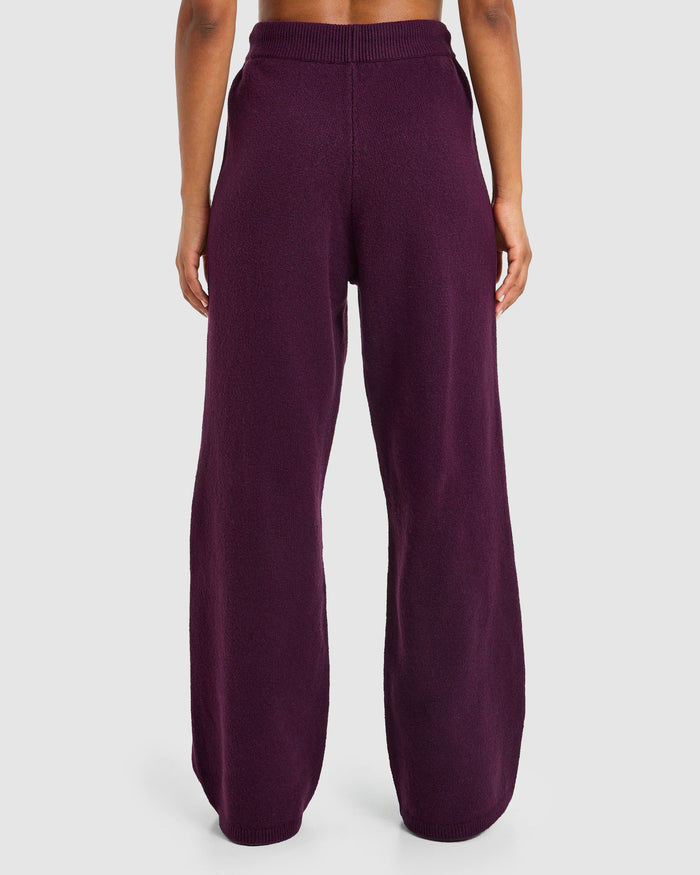 Varsity Oversized Knitted Joggers - Plum