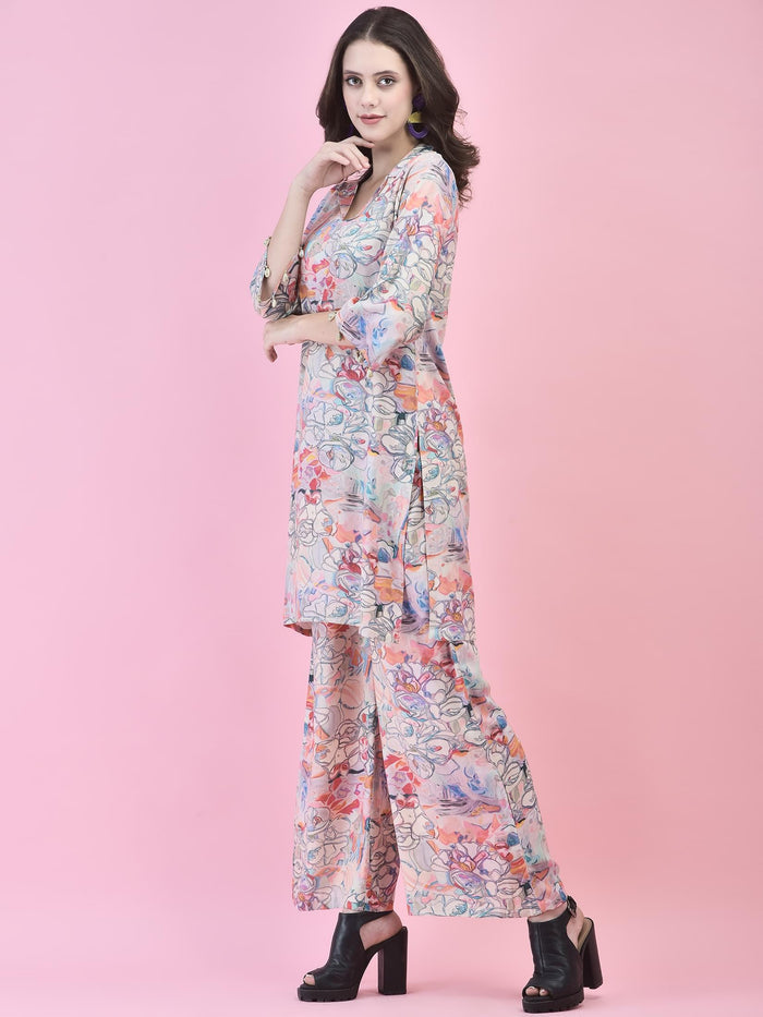 Women Liva (Rayon) Multicolor Abstract Print Co-Ord Set.