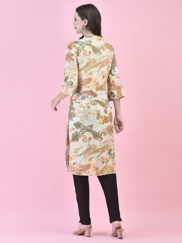 Women Liva (Rayon) Multicolor Paisley Print Kurta.