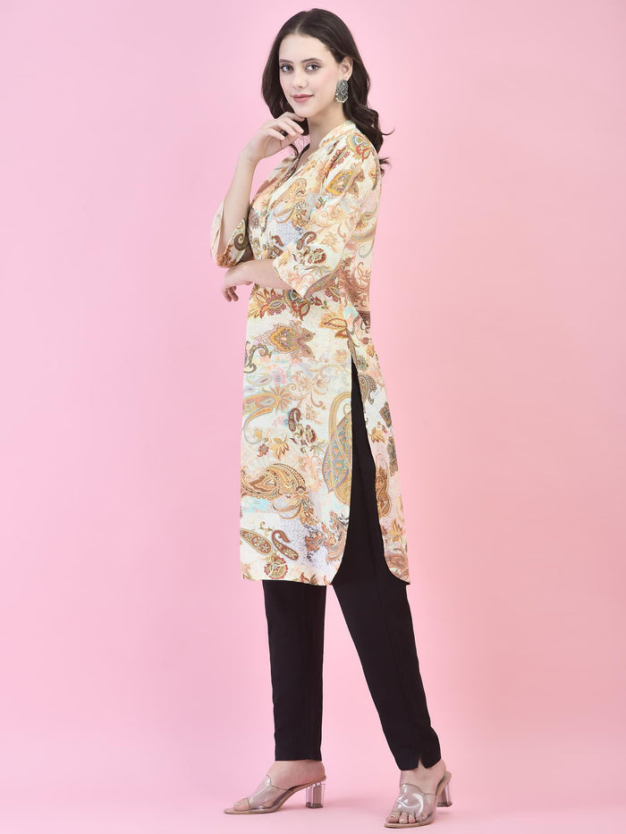 Women Liva (Rayon) Multicolor Paisley Print Kurta.