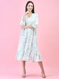 Women Liva (Rayon) Off White Tropical Print Dress.