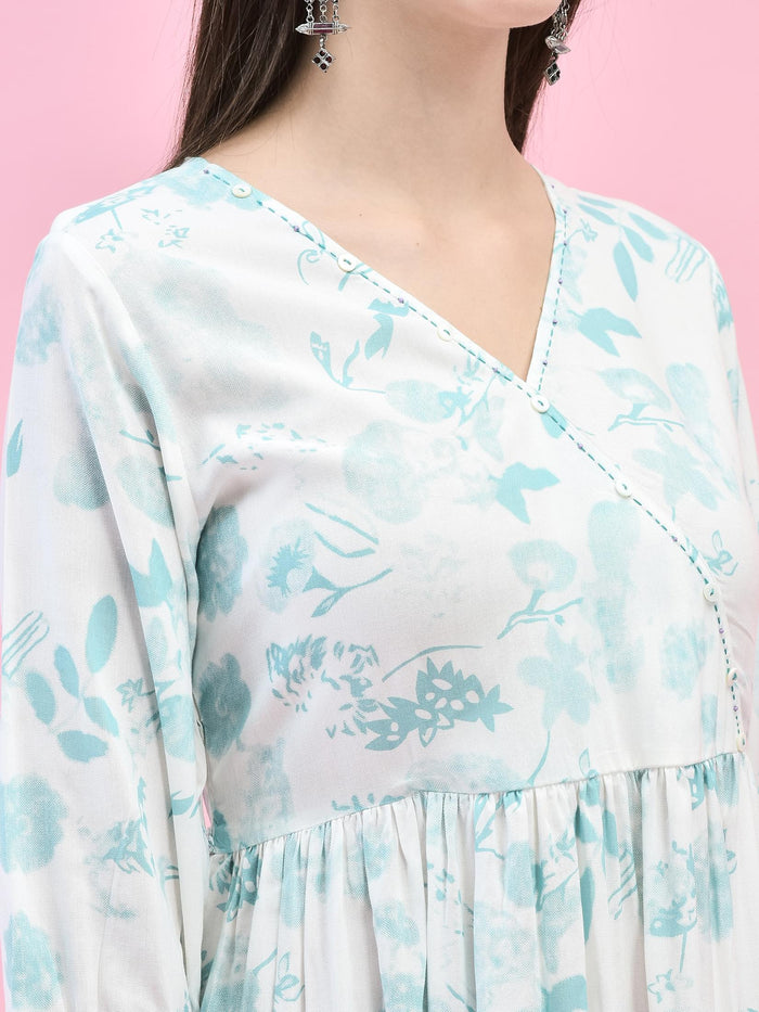 Women Liva (Rayon) Off White Tropical Print Dress.